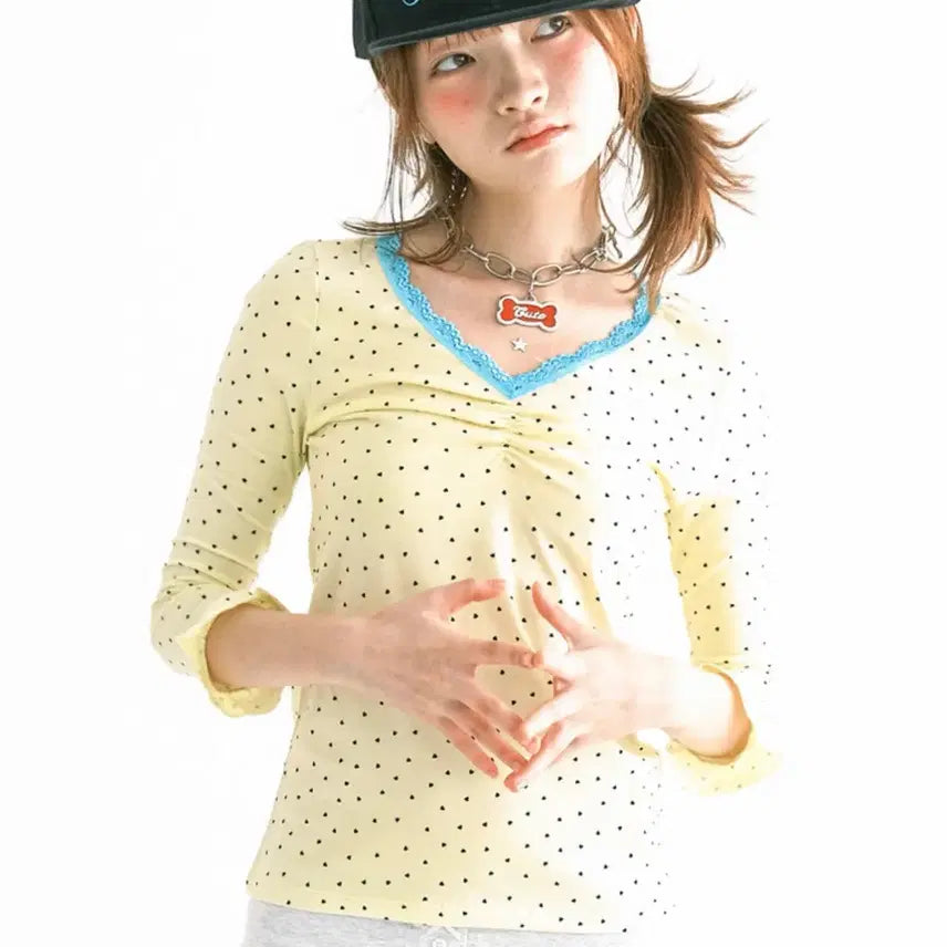[BUNJANG] Shopfairy Mini Heart Lace Top (Lemon) / 샵페어리 mini heart lace top (lemon)