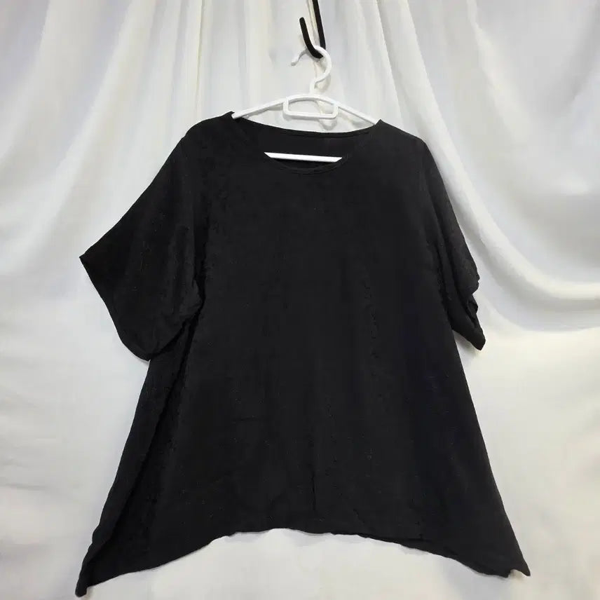 [BUNJANG] Black Lace Linen Round Neck Short Sleeve T-Shirt / 블랙 레이스여성린넨라운드 반팔F
