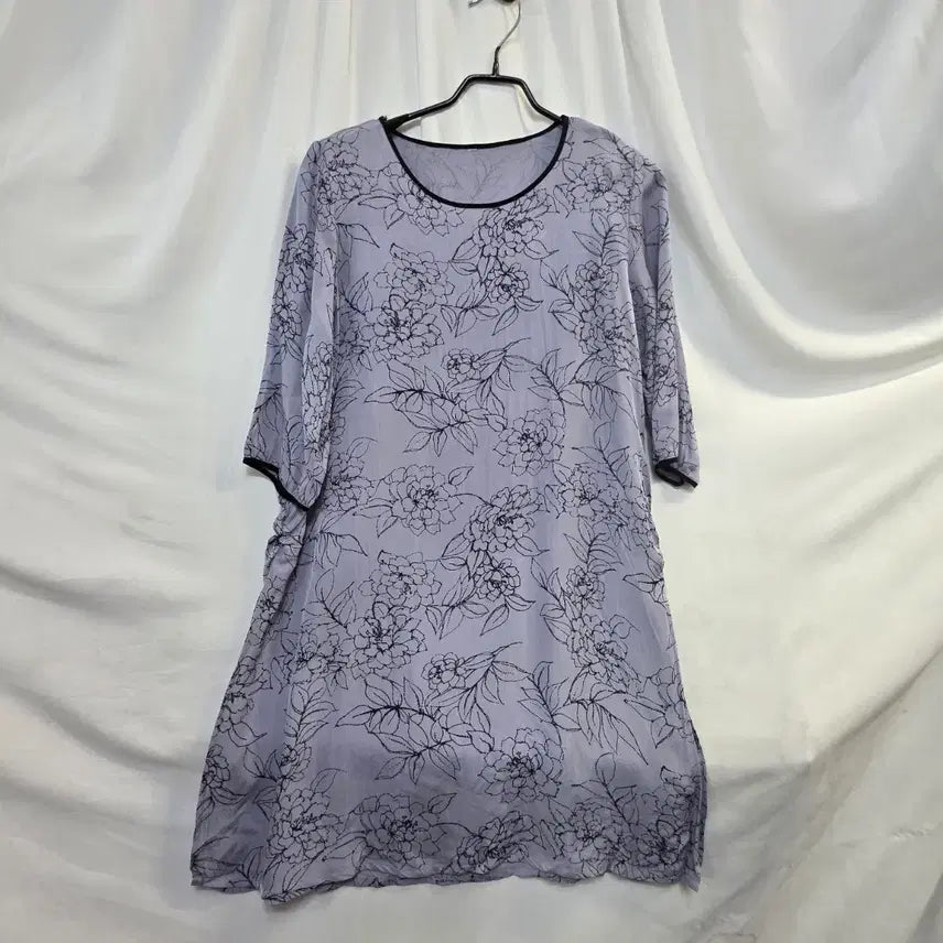 [BUNJANG] Flower Pattern Linen 8-Sleeve Long T-Shirt (Free Size) / 플라워여성 린넨 패턴 8부롱티F