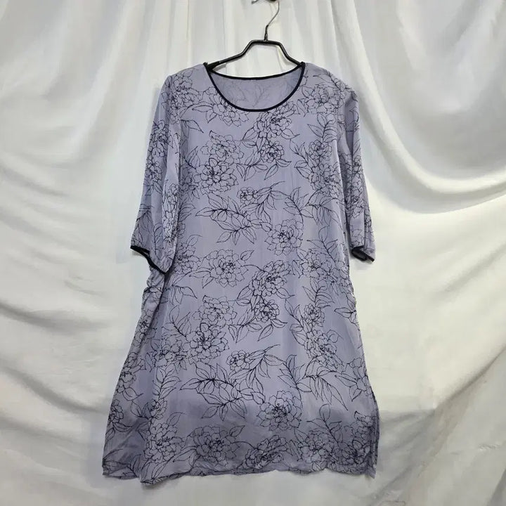 [BUNJANG] Flower Pattern Linen 8-Sleeve Long T-Shirt (Free Size) / 플라워여성 린넨 패턴 8부롱티F