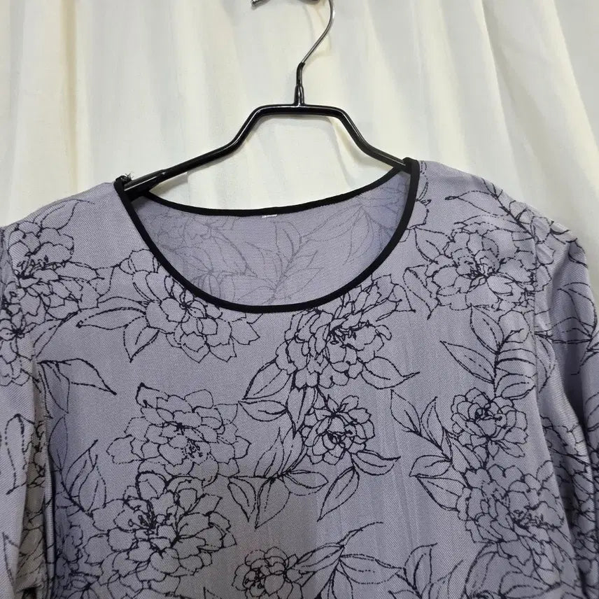 [BUNJANG] Flower Pattern Linen 8-Sleeve Long T-Shirt (Free Size) / 플라워여성 린넨 패턴 8부롱티F
