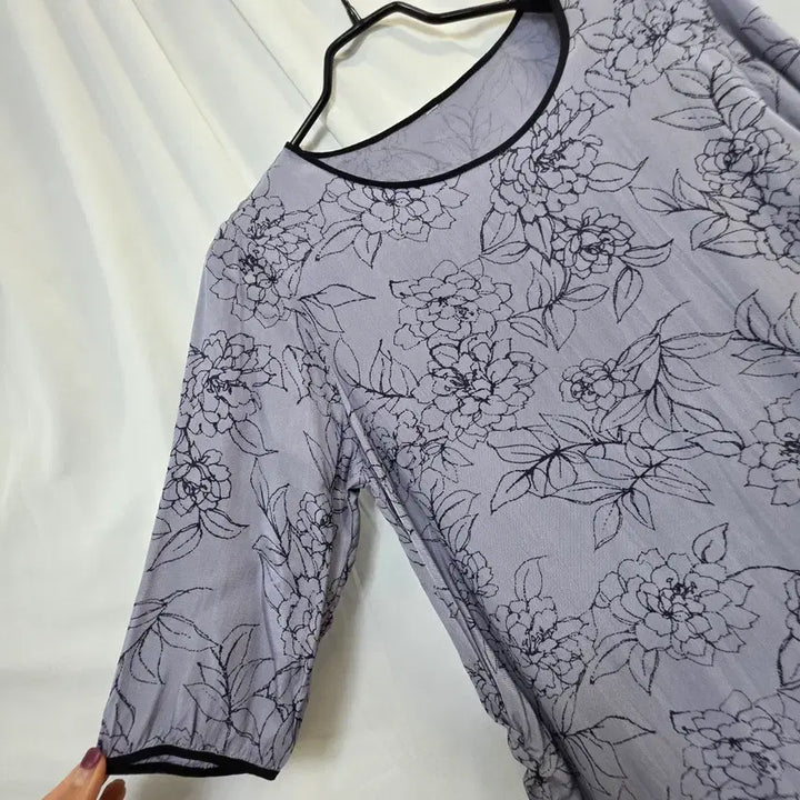 [BUNJANG] Flower Pattern Linen 8-Sleeve Long T-Shirt (Free Size) / 플라워여성 린넨 패턴 8부롱티F