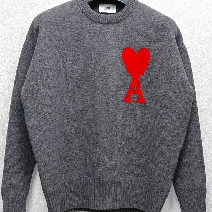 [BUNJANG] AMI Big Heart Intarsia Knit Sweater / 아미 빅하트 인타르시아 니트 S 그레이색상