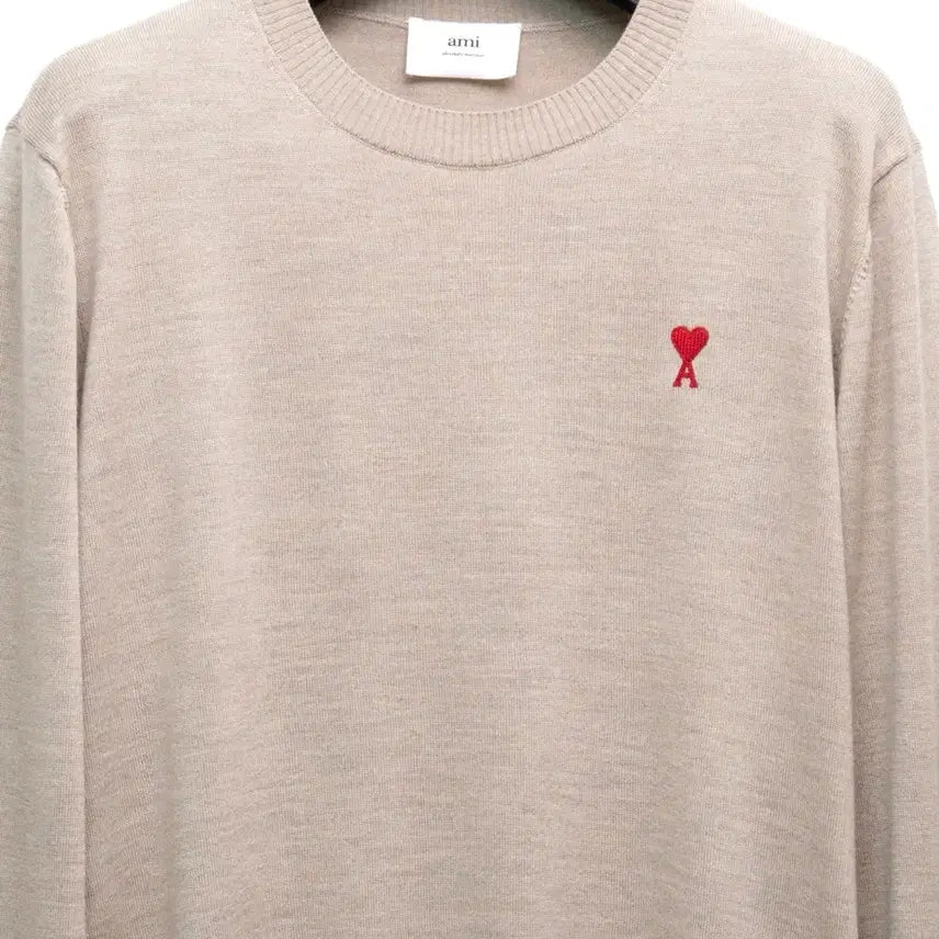 [BUNJANG] AMI Small Heart Merino Wool Knit Beige / 아미 스몰하트 메리노울 니트 L 베이지색상
