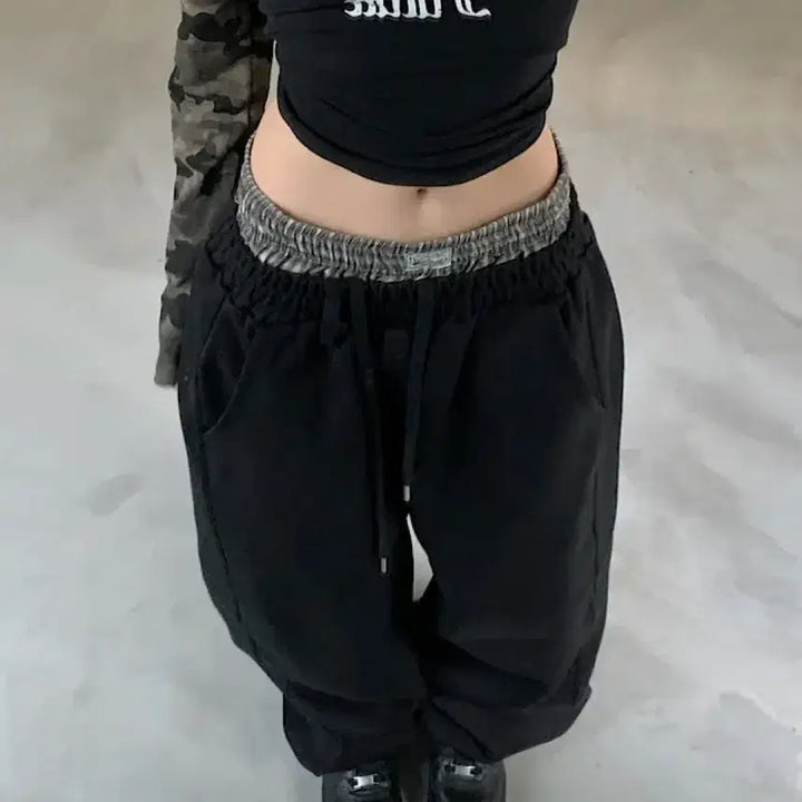 [BUNJANG] ABLY Sagging Balloon Pants - Black / 에이블리 새깅 벌룬 팬츠 블랙