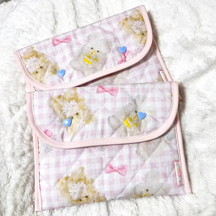 [BUNJANG] E.H. Fluffy Doll Check (Pink) E-reader Flat Pouch / [E.H] 플러피 돌 체크(핑크) 이북 리더기 플랫 파우치
