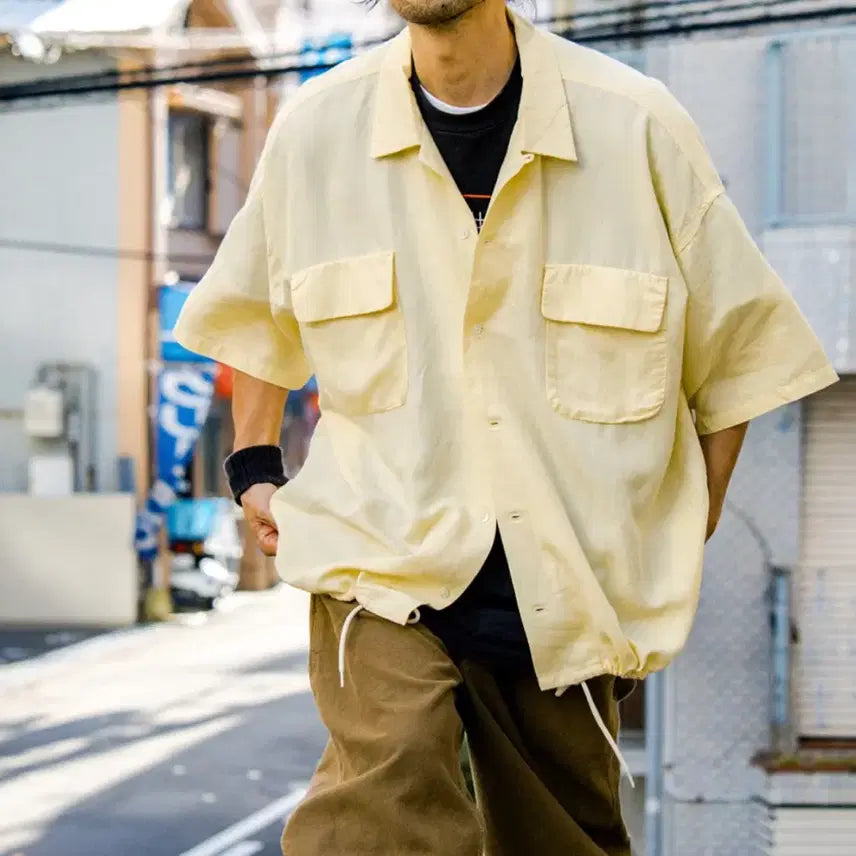 [BUNJANG] Nanamica Open Collar Cupra Hemp S/S Shirt / [M] 나나미카 오픈카라 큐프라 헴프 셔츠