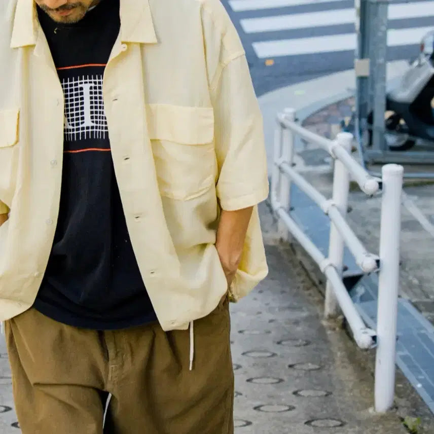 [BUNJANG] Nanamica Open Collar Cupra Hemp S/S Shirt / [M] 나나미카 오픈카라 큐프라 헴프 셔츠
