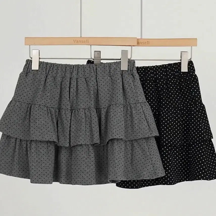 [BUNJANG] Dot Pattern Mini Skirt Pants Charcoal / 밴딩 프릴 캉캉 미니 도트스커트 팬츠스커트 차콜
