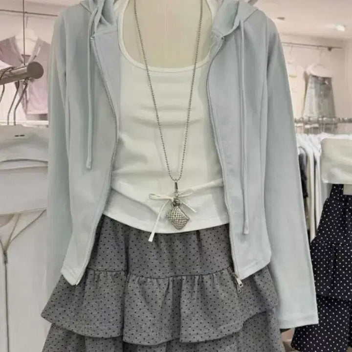 [BUNJANG] Dot Pattern Mini Skirt Pants Charcoal / 밴딩 프릴 캉캉 미니 도트스커트 팬츠스커트 차콜
