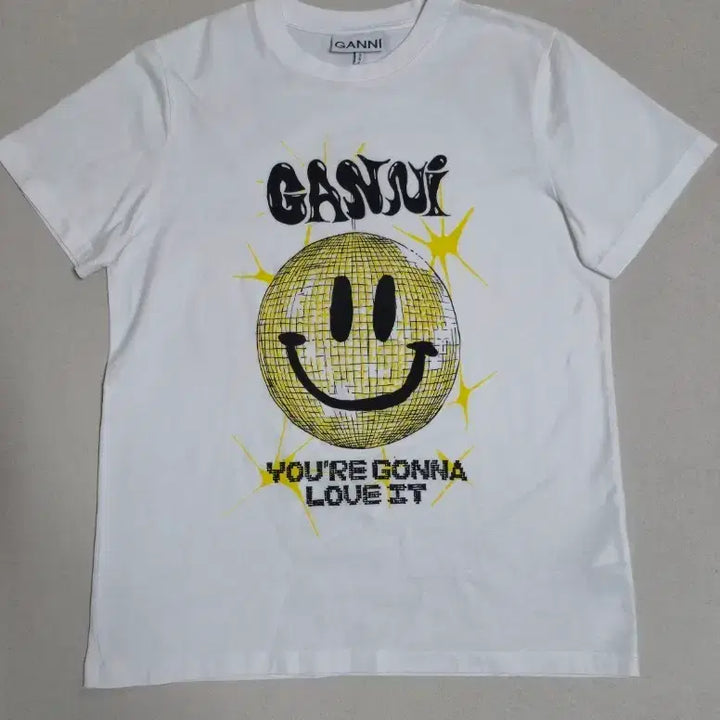 [BUNJANG] GANNI Smiley Printing Short Sleeve T-Shirt White / 가니 스마일 프린팅 반팔 티셔츠 화이트