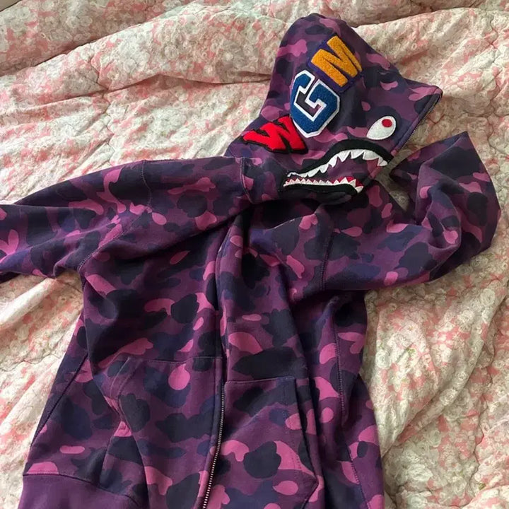 [BUNJANG] Bape Shark Hoodie Purple M / 베이프 샤크 후드집업 퍼플 M