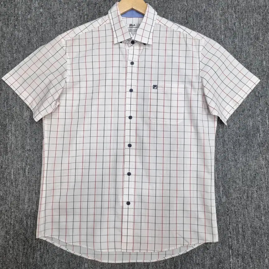 [BUNJANG] Fila White Check Short Sleeve Shirt / 휠라 화이트 체크 반팔 셔츠