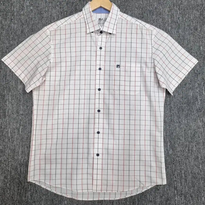 [BUNJANG] Fila White Check Short Sleeve Shirt / 휠라 화이트 체크 반팔 셔츠