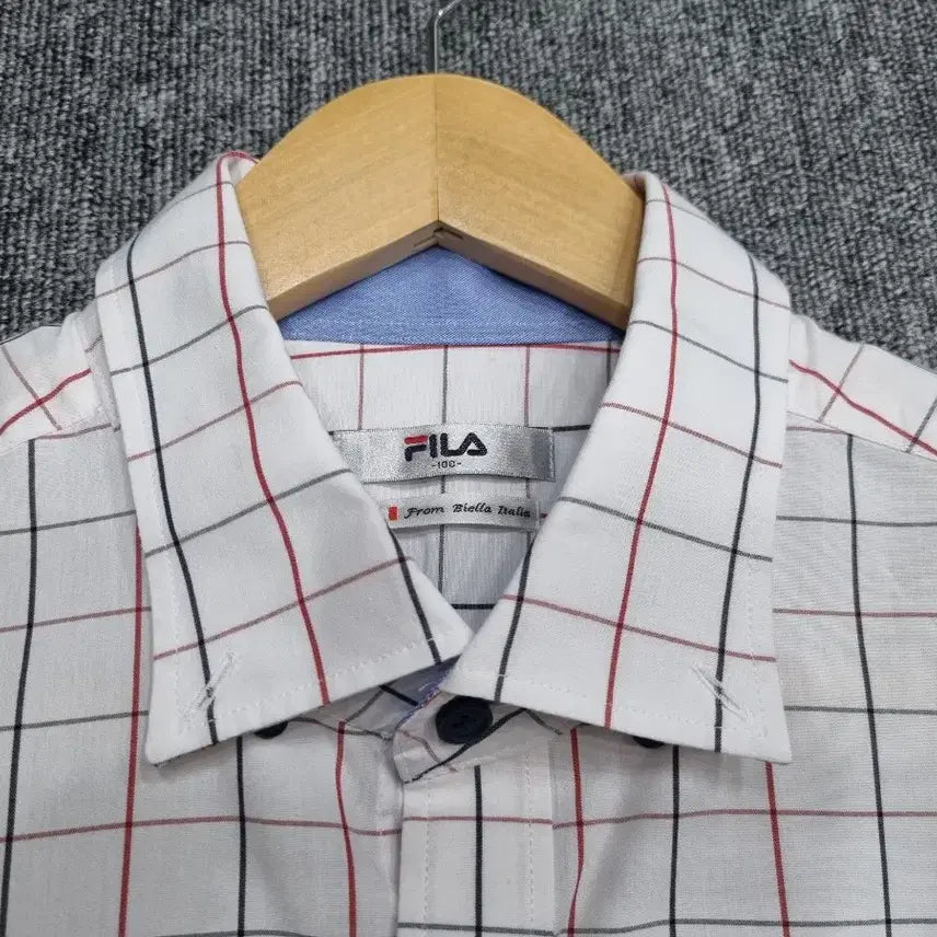 [BUNJANG] Fila White Check Short Sleeve Shirt / 휠라 화이트 체크 반팔 셔츠