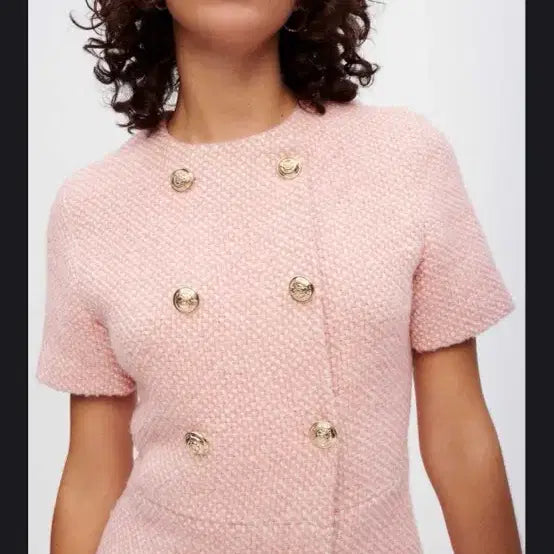 [BUNJANG] Maje Tweed Mini Dress Pink Gold Button Size 38 / 마쥬 원피스 새상품 38 사이즈