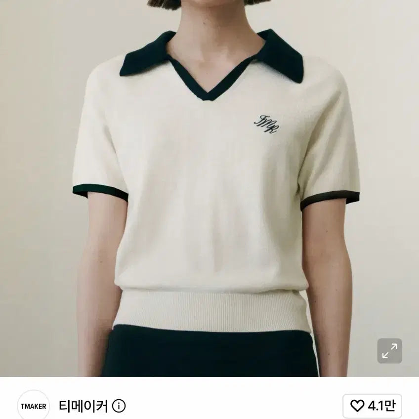 [BUNJANG] Timemaker Colorblock Open Collar Semi-Crop Knit T-shirt / 티메이커 반팔 니트