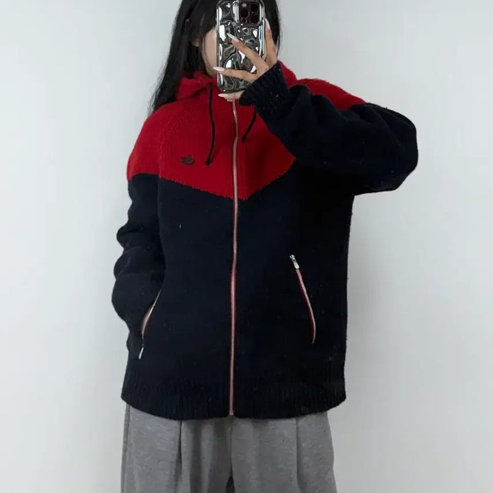 [BUNJANG] Nike Vintage Knit Hooded Zip-Up Sweatshirt / 나이키 빈티지 니트 후드집업 E0512
