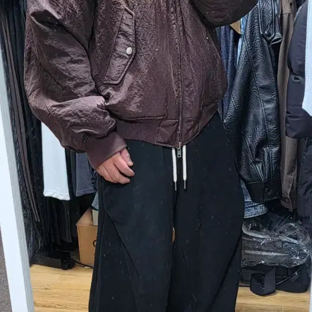 [BUNJANG] Noir 23FW Heavy Nylon Padded Cropped Blouson (Burgundy / Size 48) / 23fw 노이어 헤비 나일론 패디드 크롭 블루종 (버건디 / 48사이즈)