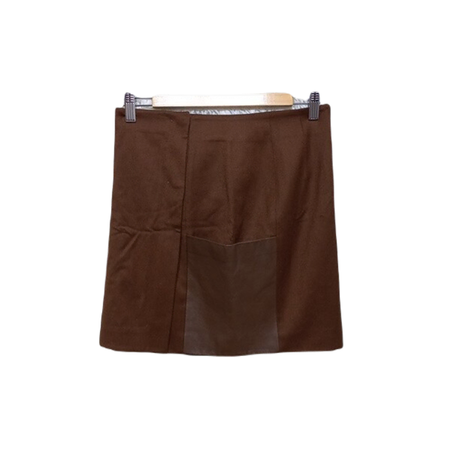 [BUNJANG] MICHAA Genuine Leather Trim Cashmere Wool Midi Skirt / 미샤MICHAA 양가죽배색 정품 캐시미어 여성여자모직스커트치마70-91