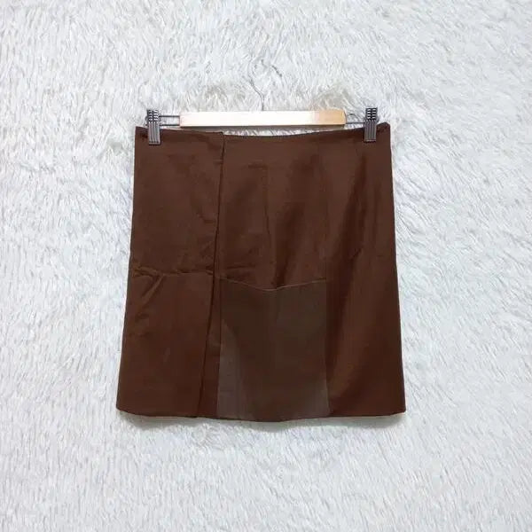[BUNJANG] MICHAA Genuine Leather Trim Cashmere Wool Midi Skirt / 미샤MICHAA 양가죽배색 정품 캐시미어 여성여자모직스커트치마70-91