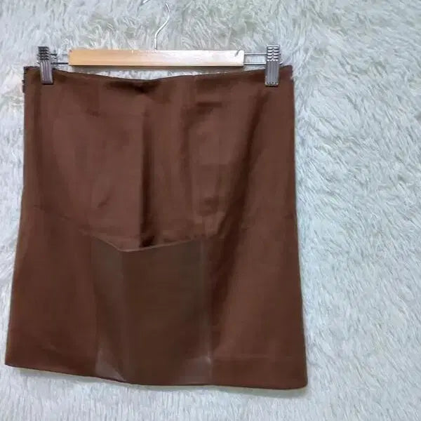 [BUNJANG] MICHAA Genuine Leather Trim Cashmere Wool Midi Skirt / 미샤MICHAA 양가죽배색 정품 캐시미어 여성여자모직스커트치마70-91