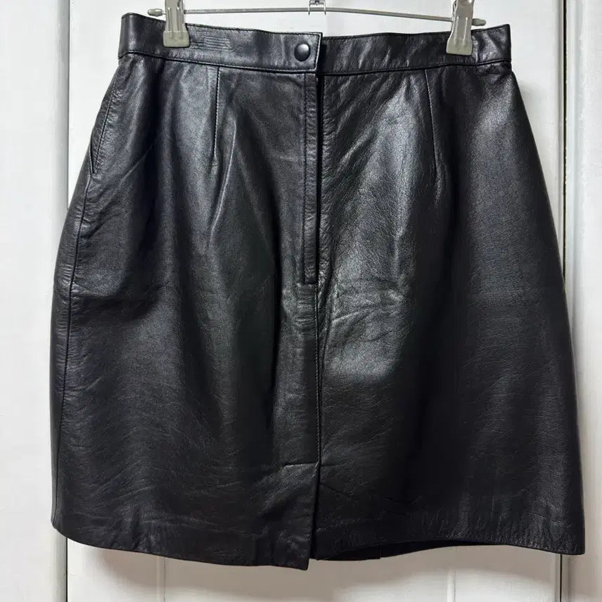 [BUNJANG] Black Genuine Leather Mini Skirt / 블랙 소가죽 미니 스커트