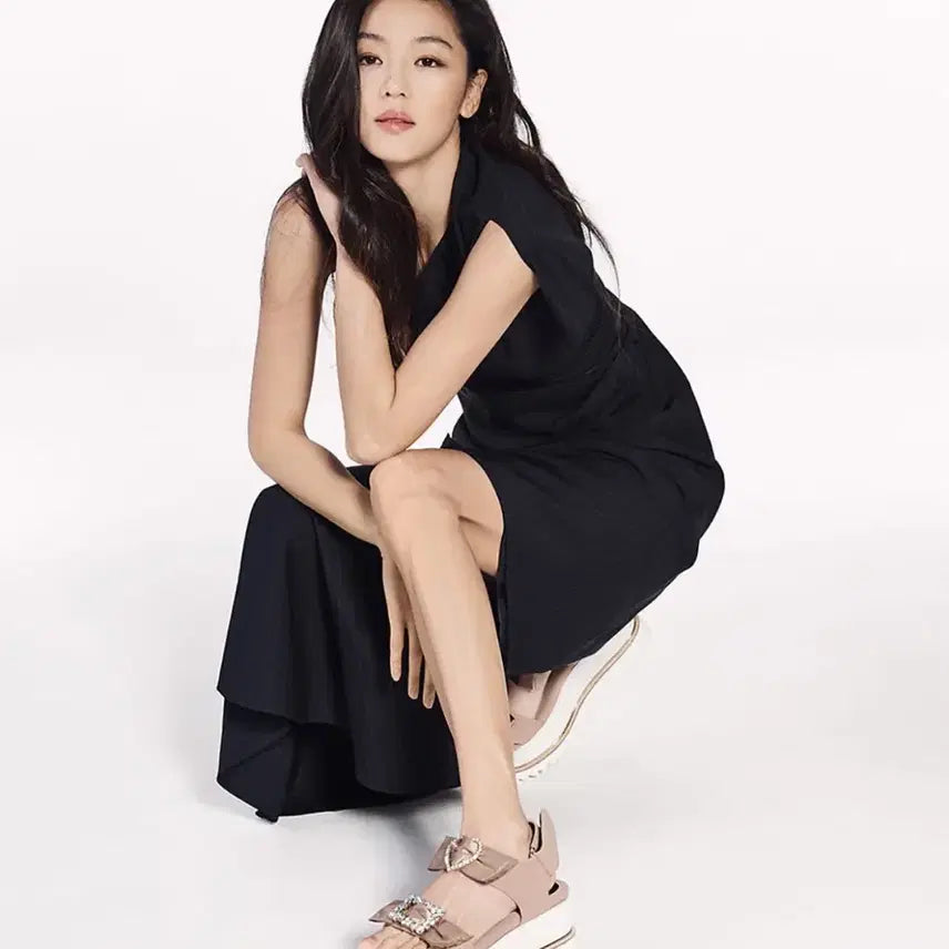 [BUNJANG] SUECOMMA BONNIE Sabrina Crystal Satin Ribbon Platform Sandals Beige / 슈콤마보니 전지현 사브리나 큐빅 새틴 리본 샌들 통굽 구두 베이지 375