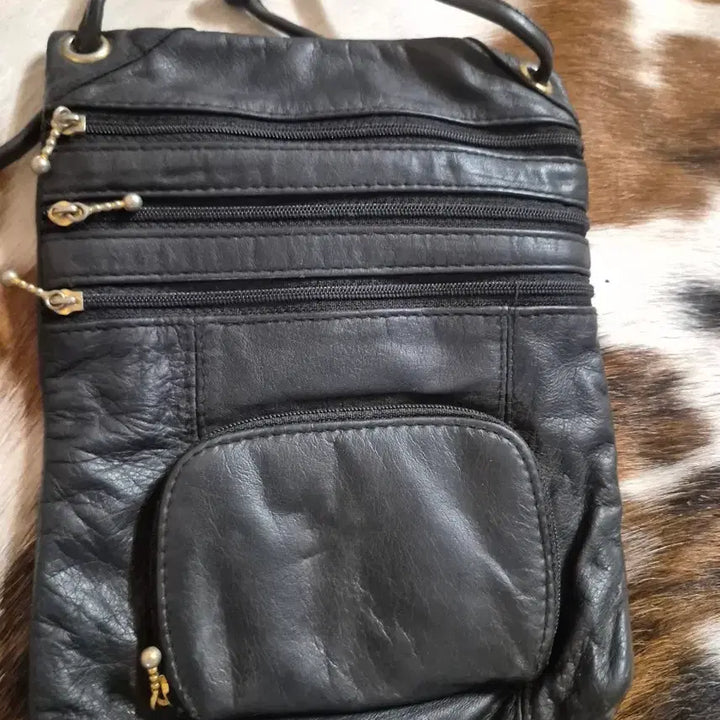 [BUNJANG] Black Leather Mini Crossbody Bag / 블랙 가죽 미니 크로스백
