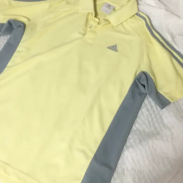 [BUNJANG] Vintage Adidas Three-Stripe Collar T-Shirt Yellow/Grey / 빈티지 스포티 아디다스 삼선 카라티 옐로우/회색