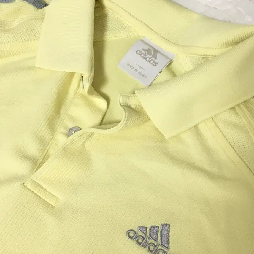 [BUNJANG] Vintage Adidas Three-Stripe Collar T-Shirt Yellow/Grey / 빈티지 스포티 아디다스 삼선 카라티 옐로우/회색