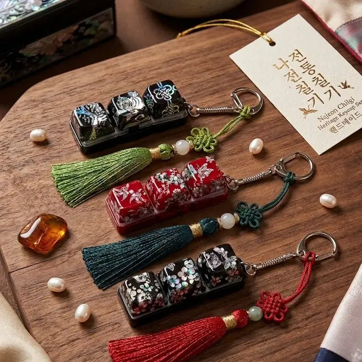 [BUNJANG] Handmade Nacre Keychain Tassel Set / 전통 자개 감성 핸드메이드 키캡 키링 태슬 키링(3개세트)