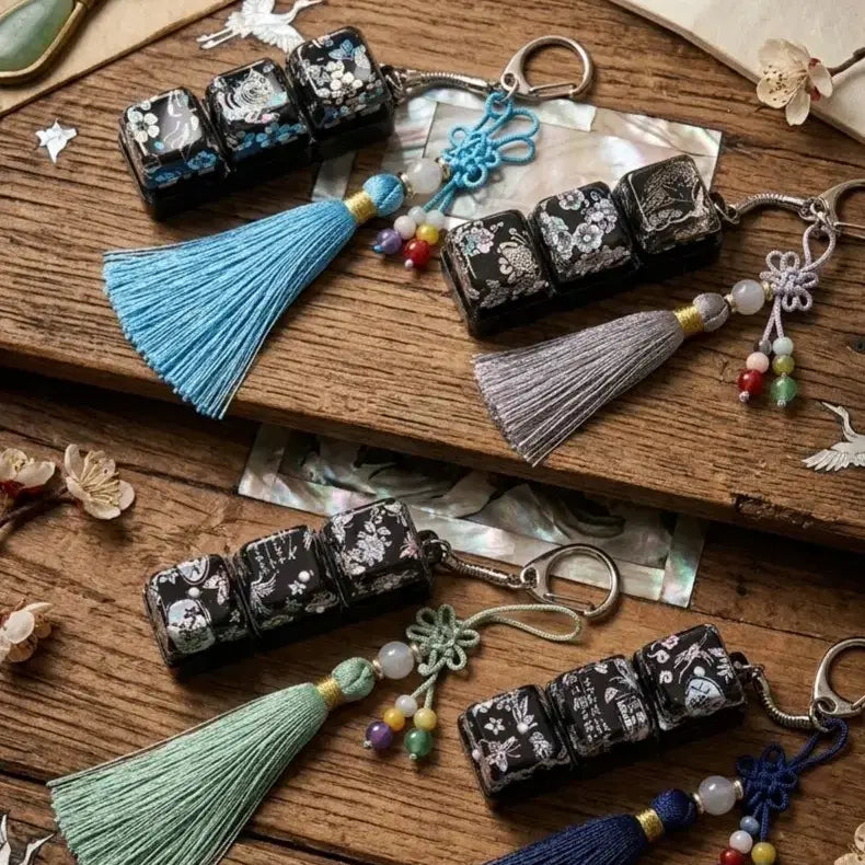 [BUNJANG] Handmade Nacre Keychain Tassel Set / 전통 자개 감성 핸드메이드 키캡 키링 태슬 키링(3개세트)