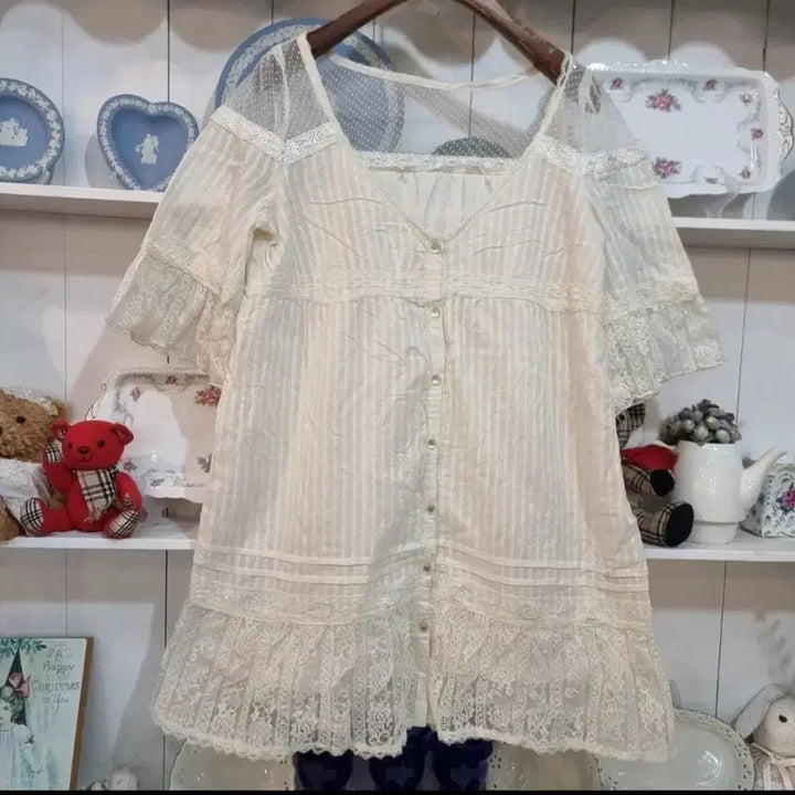 [BUNJANG] Japanese Vintage Romantic Lace Tunic Blouse / 일본빈티지 로맨틱 레이스 튜닉 블라우스