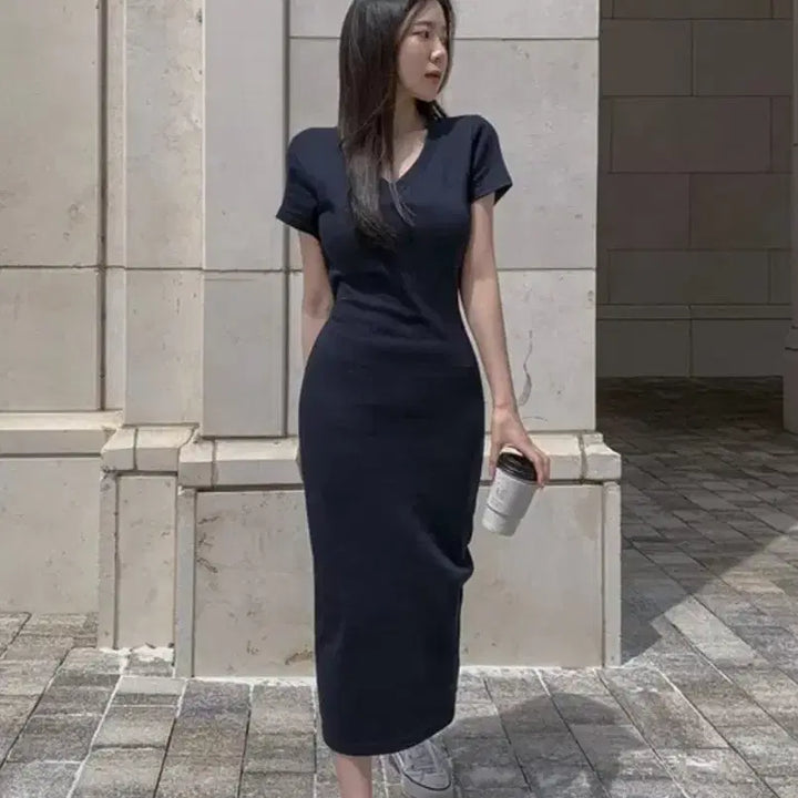 [BUNJANG] Hinique PK Long Dress Navy / [히니크 PK원피스 - 롱, 네이비]
