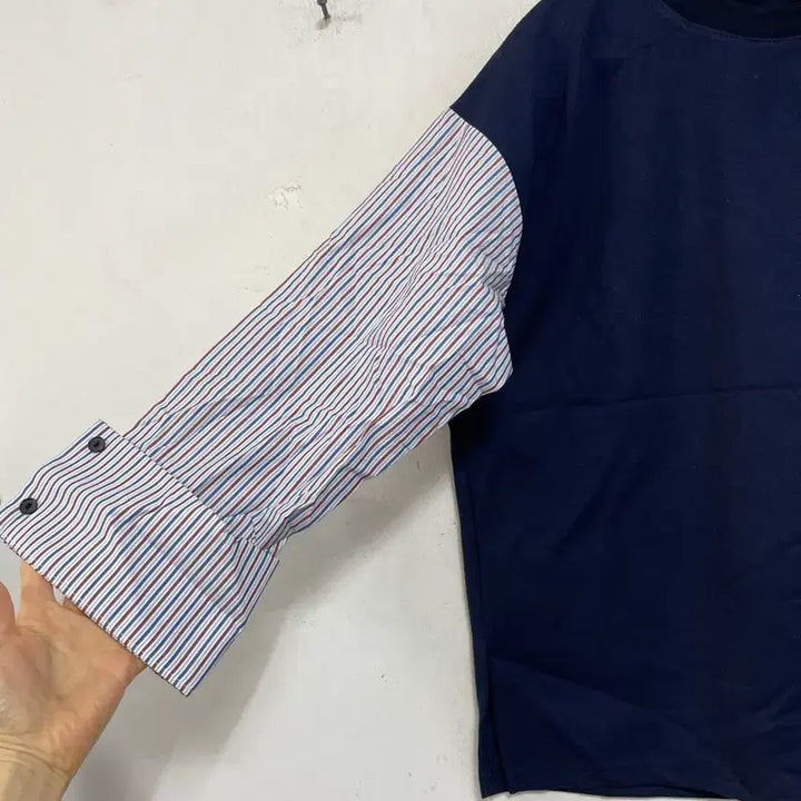[BUNJANG] Stripe Color Block T-Shirt / 특다새)N6313 스트라이프배색 티셔츠