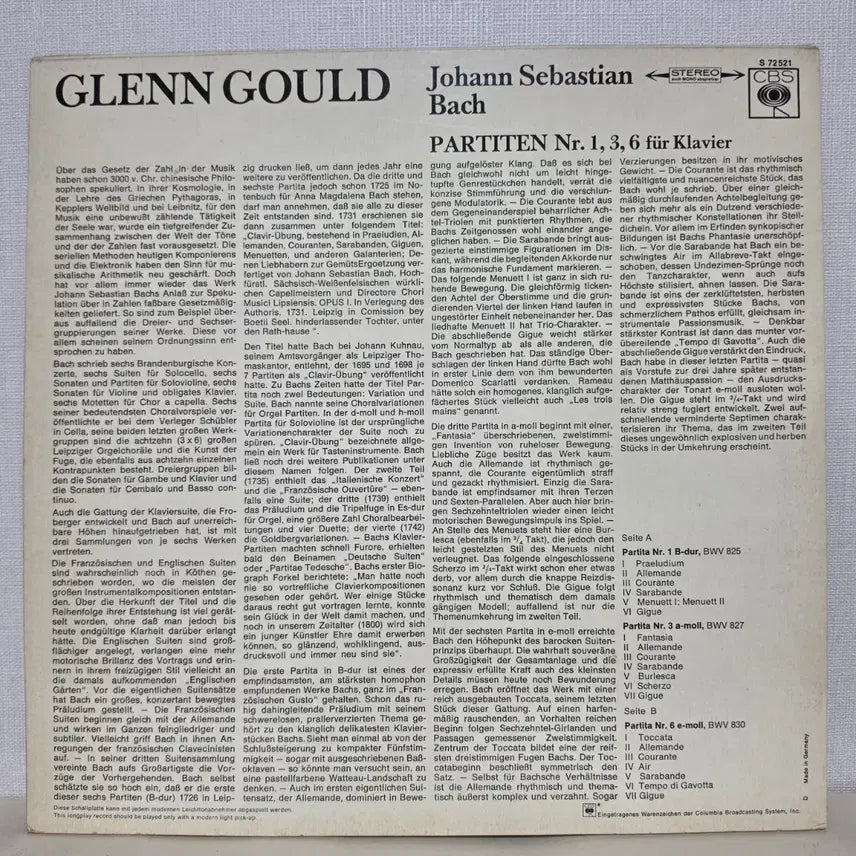 [BUNJANG] Glenn Gould: Bach Partitas Nos. 1, 3, 6 Piano Classical LP (German First Pressing) / 독일반] 글렌 굴드: 바흐 파르티타 1, 3, 6번/피아노 클래식LP