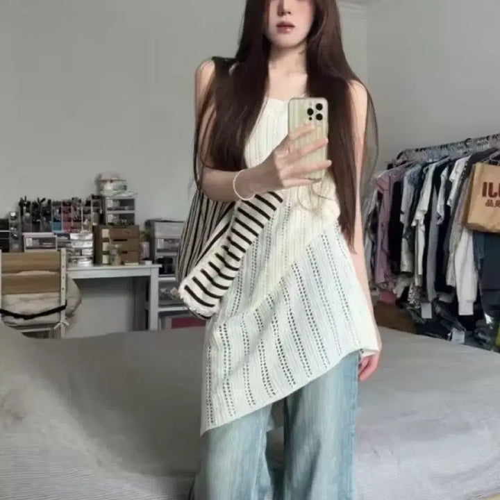 [BUNJANG] Sleeveless Summer Knit Dress Top / 새거) 맨소매 여름 니트 원피스 상의