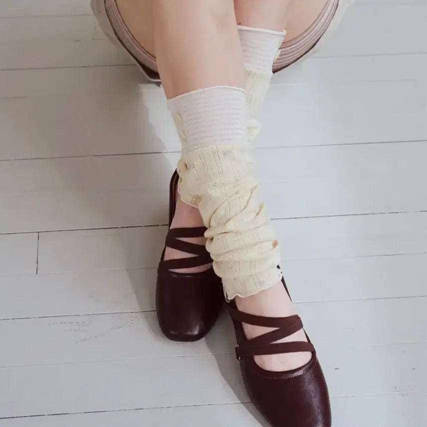 [BUNJANG] Oafish Stripe Flower Leg Warmers Yellow / 오피쉬 Oafish Stripe Flower 레그워머 Yellow