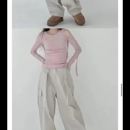 [BUNJANG] Ribbon Pink Off-Shoulder T-Shirt / 리본 핑크 오프숄더 티셔츠