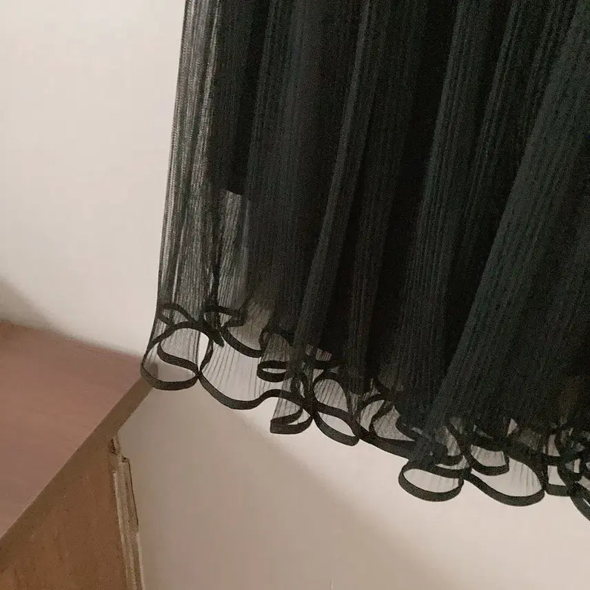 [BUNJANG] Long Flare Black Chiffon Skirt / 롱플레어 블랙 샤스커트