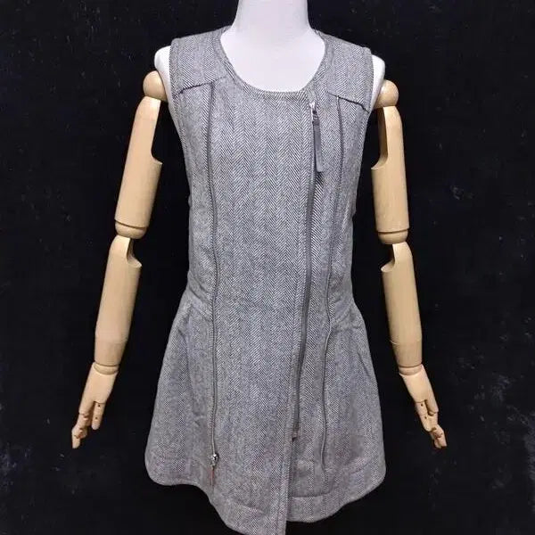 [BUNJANG] Objet Herringbone Double Zipper Wool Sleeveless Dress / 오브제 헤링본 정품 여자 이중시퍼 여성 모직 민소매티셔츠원피스85-96