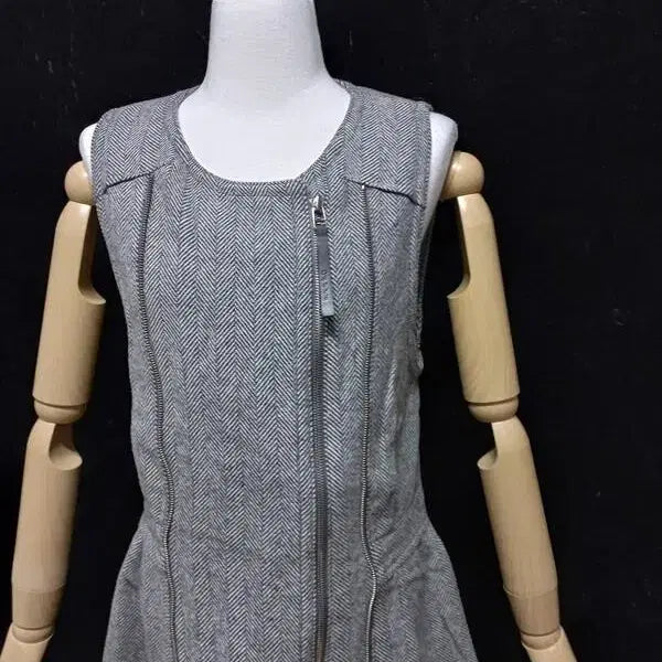 [BUNJANG] Objet Herringbone Double Zipper Wool Sleeveless Dress / 오브제 헤링본 정품 여자 이중시퍼 여성 모직 민소매티셔츠원피스85-96