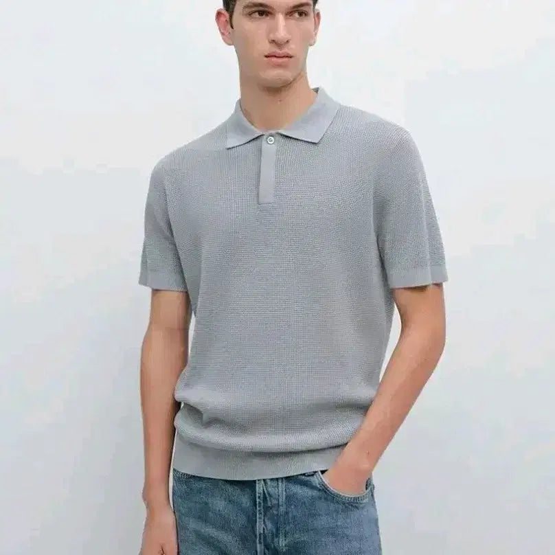 [BUNJANG] Massimo Dutti Textured Cotton Knit Polo Shirt / 새제품L XL 마시모두띠 텍스처드코튼 니트 폴로 카라 셔츠 카라티 반팔
