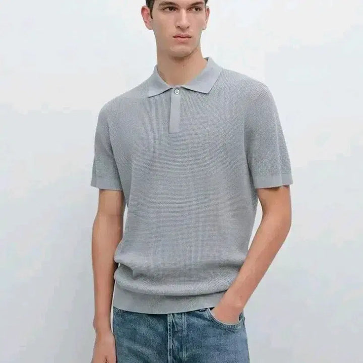 [BUNJANG] Massimo Dutti Textured Cotton Knit Polo Shirt / 새제품L XL 마시모두띠 텍스처드코튼 니트 폴로 카라 셔츠 카라티 반팔