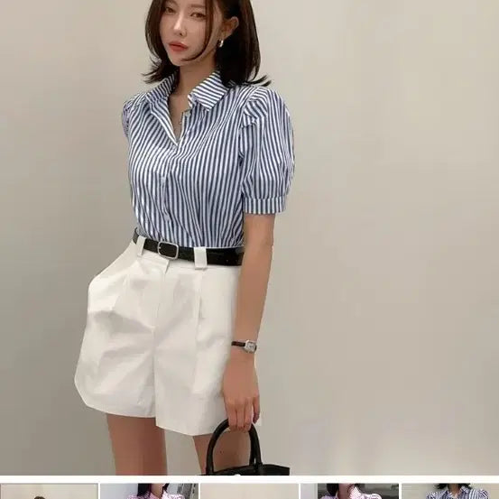 [BUNJANG] Dabagirl Stripe Puff Sleeve Blouse / D&amp;B 다바걸 스트라이프 퍼프 블라우스