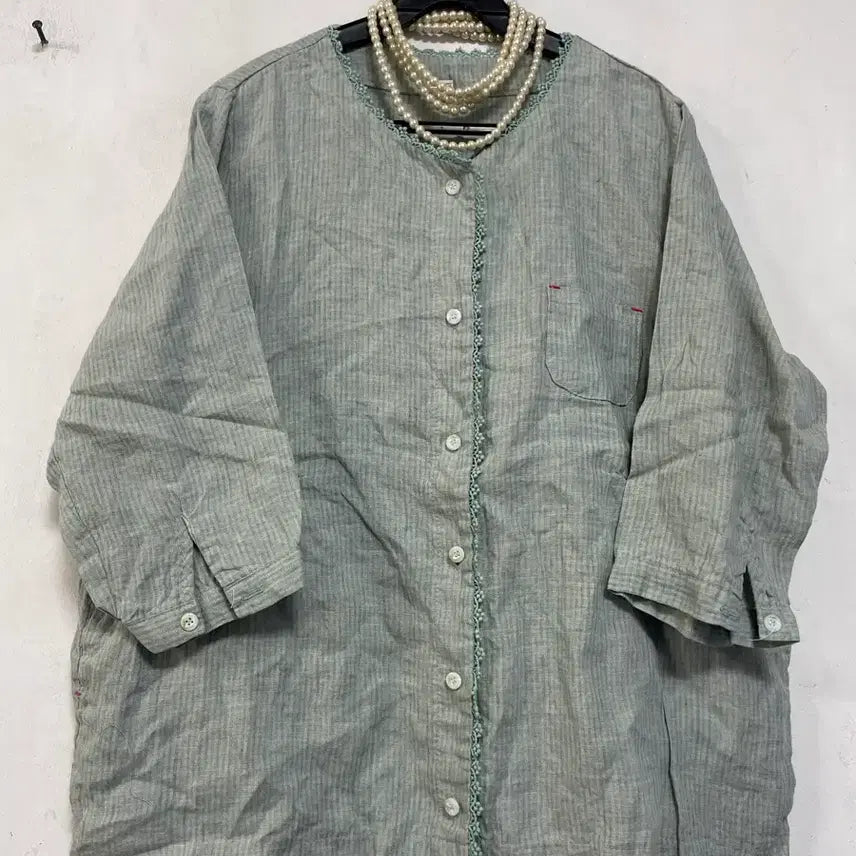 [BUNJANG] N6314 Lace Panel Cotton Blend Jacket Blouse / 특가새)N6314 레이스 배색 면 자켓 블라우스.아방