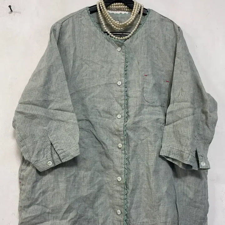 [BUNJANG] N6314 Lace Panel Cotton Blend Jacket Blouse / 특가새)N6314 레이스 배색 면 자켓 블라우스.아방