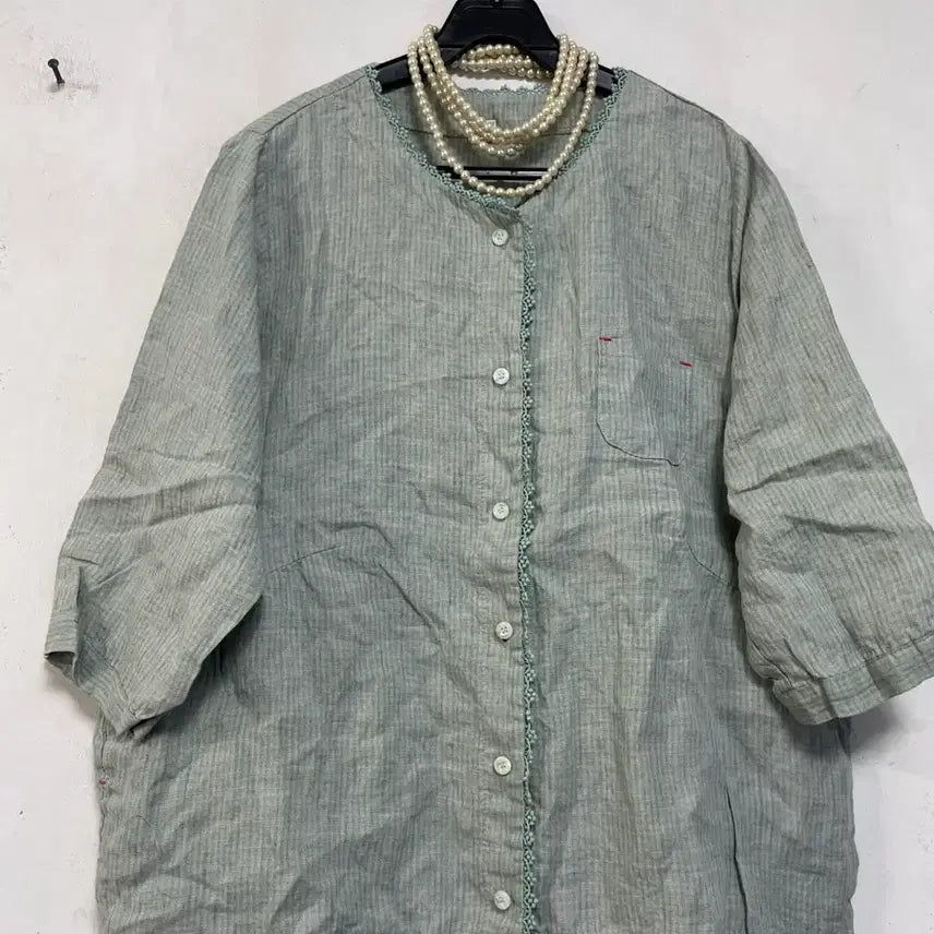 [BUNJANG] N6314 Lace Panel Cotton Blend Jacket Blouse / 특가새)N6314 레이스 배색 면 자켓 블라우스.아방
