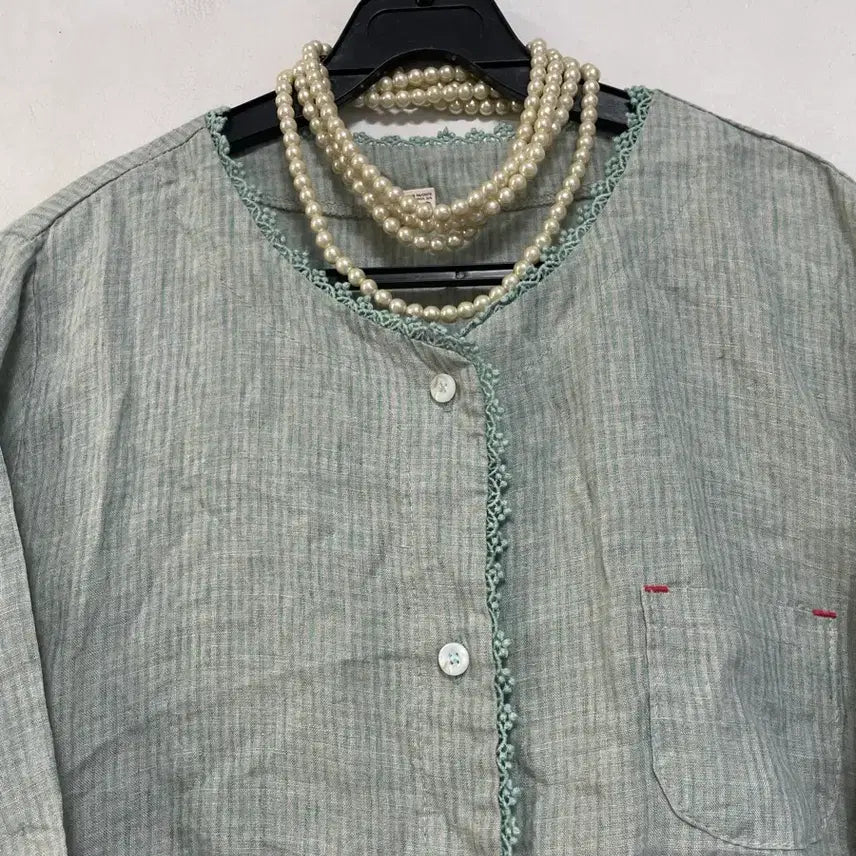 [BUNJANG] N6314 Lace Panel Cotton Blend Jacket Blouse / 특가새)N6314 레이스 배색 면 자켓 블라우스.아방